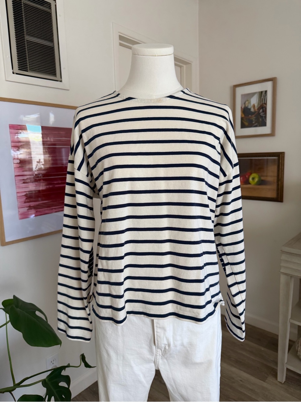 Madewell Navy and White Striped Crewneck Top
